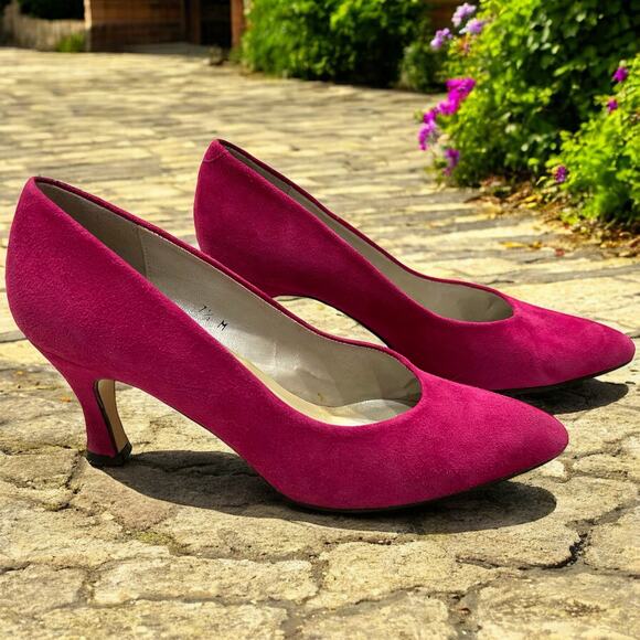 Vintage Liz Claiborne Fuchsia Magenta Pumps Pink Suede Heels Size 7.5 - Picture 3 of 9